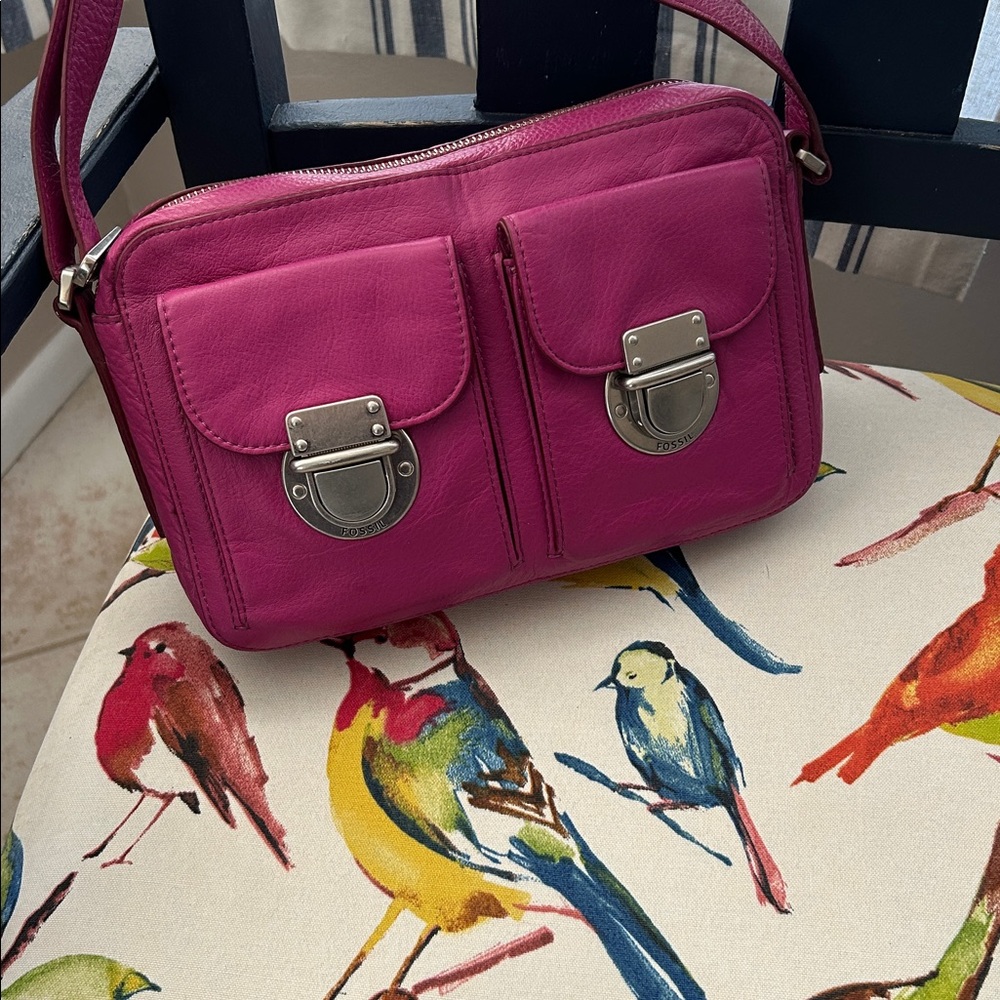 Fossil Magenta Leather crossbody bag